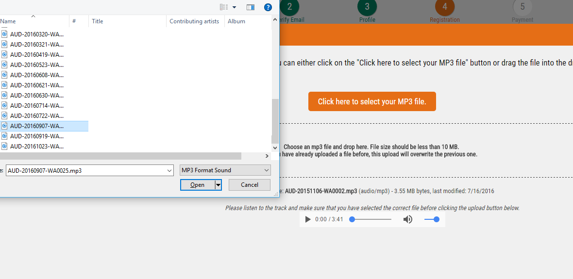 Sound Track screen